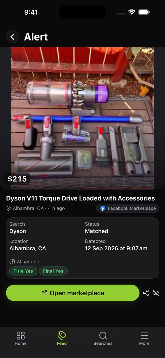 Detailed vacuum alert and AI match signal