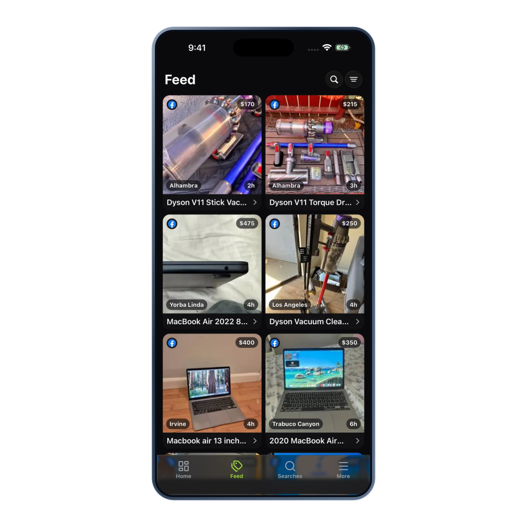 Classifindr mobile Feed showing vacuum and laptop matches